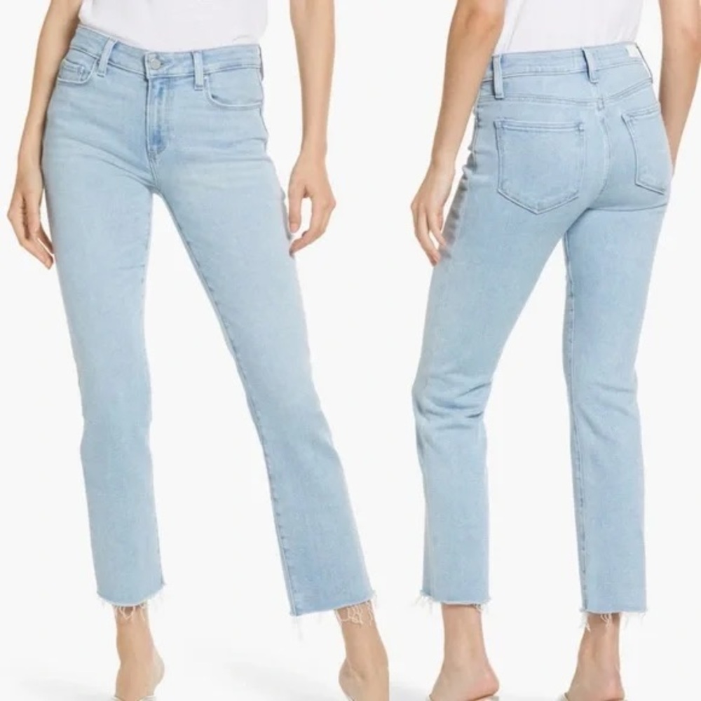 PAIGE Amber straight leg cropped jean raw hem